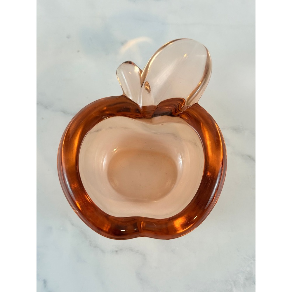 VTG Vannes Le Chatel Apple Art Glass Bowl Peach Amber 3.75in MINT!